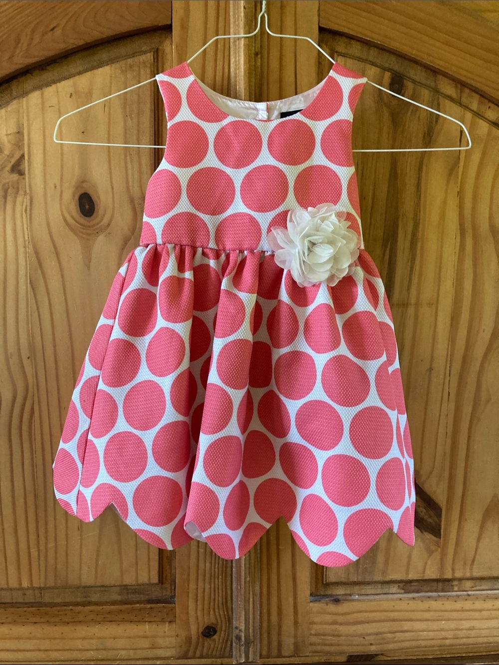 Girls Lilt white pink polka dots sleeveless scalloped hem dress size 3T